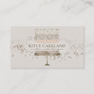 Bakery Logo Glitters Brush Strokes Cake Business Card