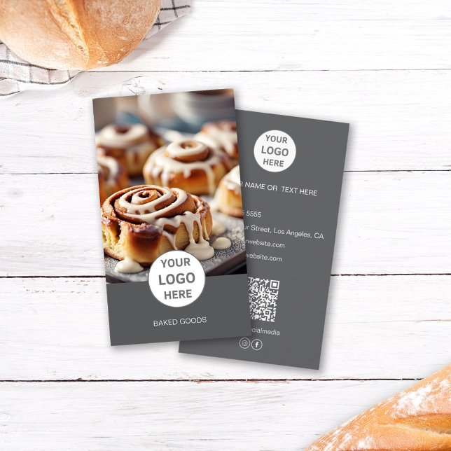 Bakery Logo Photo QR Code Dark Gray Business Card (Bakery Logo Photo QR Code Dark Gray Business Card)