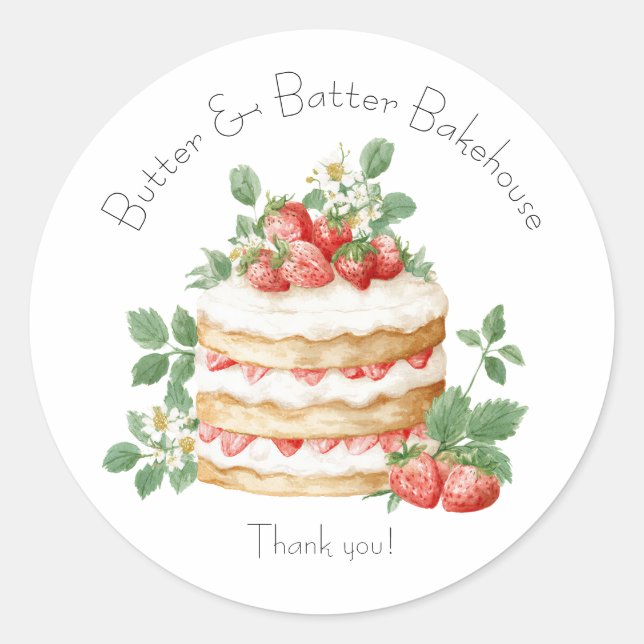 Bakery Logo Stickers,  Strawberry Cake Label (Front)