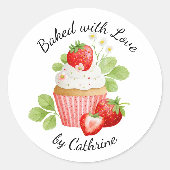 Bakery Logo Stickers,  Strawberry Cupcake Label (Front)