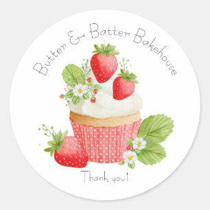 Bakery Logo Stickers, Strawberry Cupcake Label
