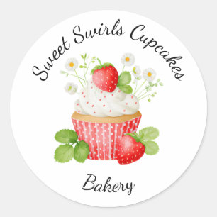 Bakery Logo Stickers, Strawberry Cupcake Label