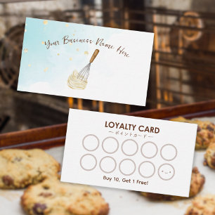Bakery Loyalty Card Baking Whisk Blue Watercolor
