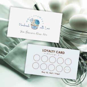 Bakery Loyalty Card Cupcake Blue White Watercolor