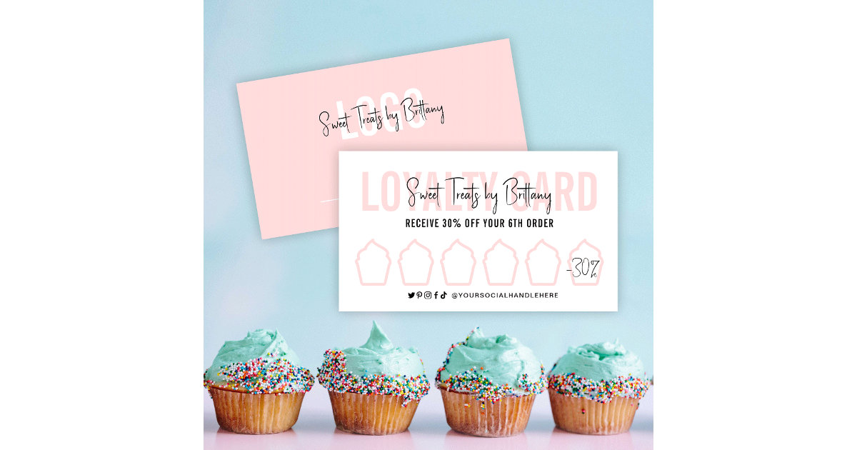 Bakery Loyalty Card Cupcake Feminine Modern Script Zazzle