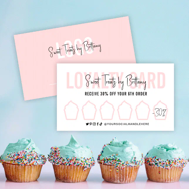 Bakery Loyalty Card Cupcake Feminine Modern Script Zazzle