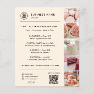 Bakery Menu Custom Logo QR Code Cream Flyer