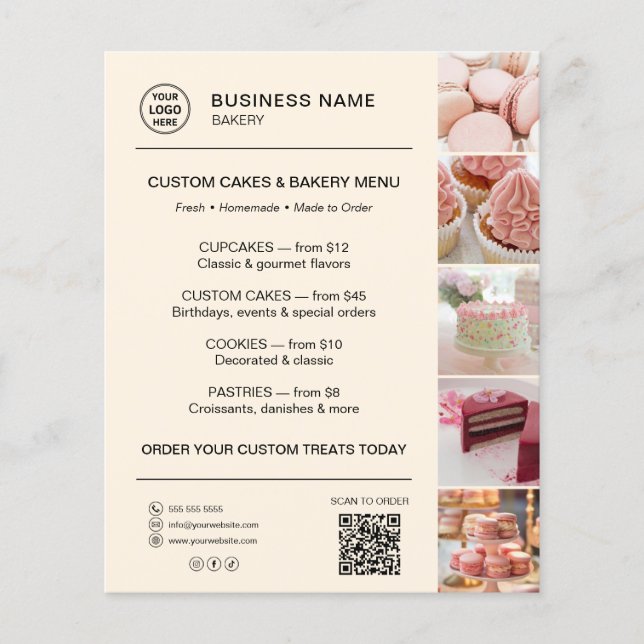 Bakery Menu Custom Logo QR Code Cream Flyer (Front)