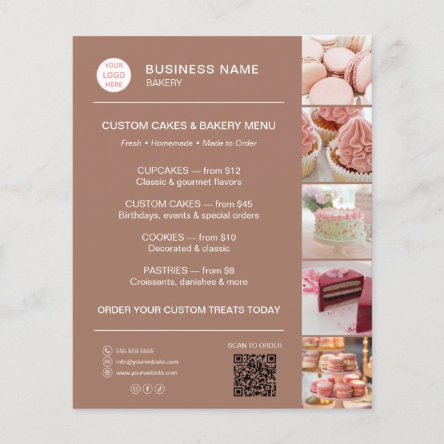 Bakery Menu Custom Logo QR Code Flyer (Front)