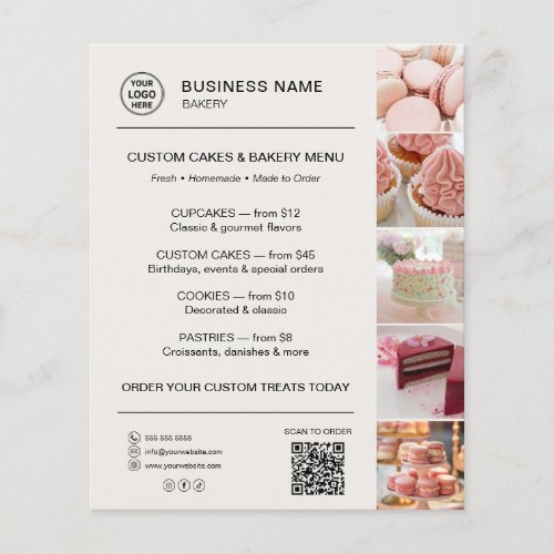 Bakery Menu Custom Logo QR Code Neutral Beige Flyer