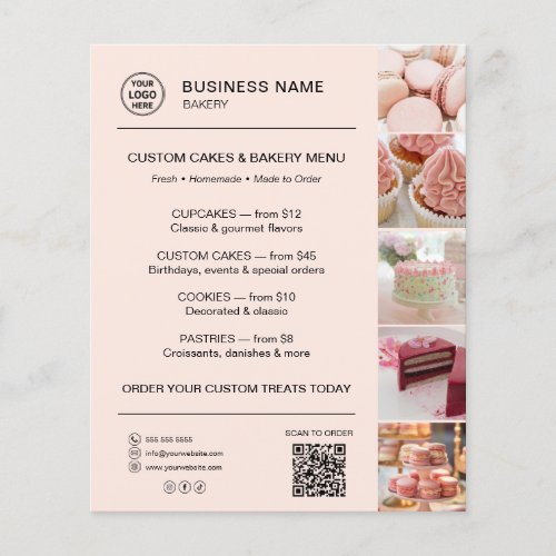Bakery Menu Custom Logo QR Code Peach Flyer