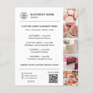 Bakery Menu Custom Logo QR Code White Flyer