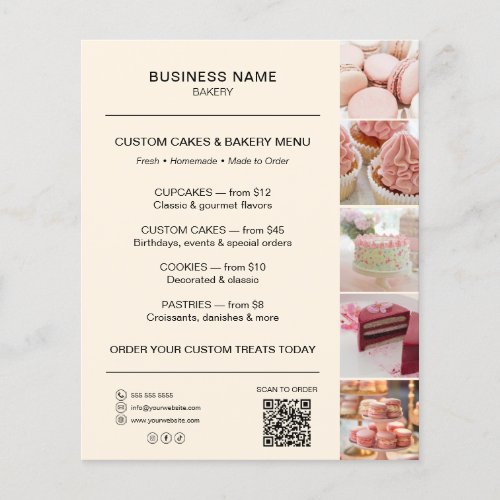 Bakery Menu Flyer Template QR Code Cream