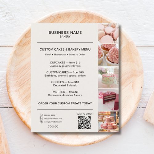 Bakery Menu Flyer Template QR Code Neutral Beige
