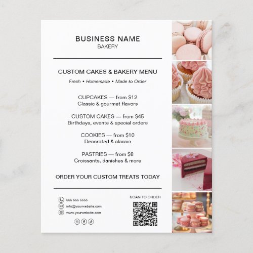 Bakery Menu Flyer Template QR Code White