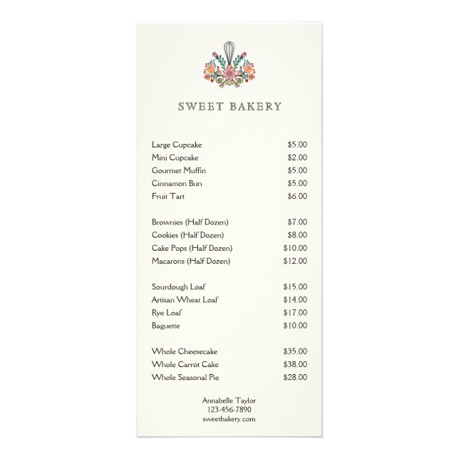 Bakery Menu Rack Card (Front)