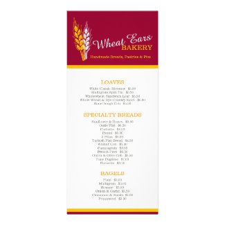 Bakery Menus baked goods price list rack card