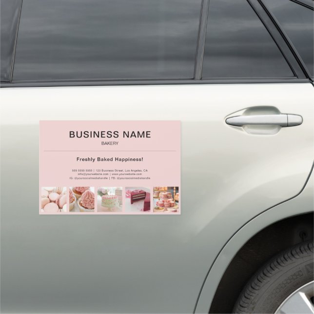 Bakery Minimal Pink Custom Photo Business Car Magnet (In Situ)