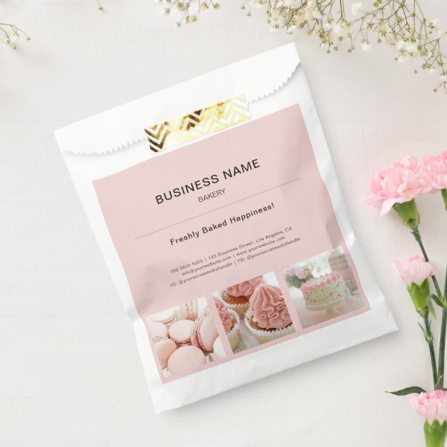 Bakery Minimal Pink Custom Photo Business Favor Bag (Sealed)