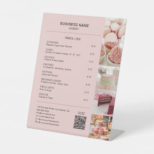 Bakery Minimal Pink Custom Photo QR Price List Pedestal Sign