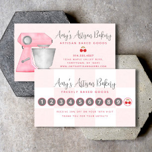 Bakery Mixer Blush Pink White Checkerboard Pattern Loyalty Card