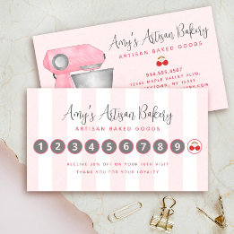 Bakery Mixer Blush Pink White Stripes Pastry Chef Loyalty Card