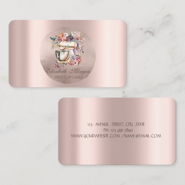 Bakery Mixer Flowers Rose Gold Circle   Business Card (Front/Back)