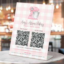 Bakery Mixer Logo Pink Gingham 2 QR Code Pay Here
