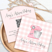 Bakery Mixer QR Code Blush Pink Gingham Pattern