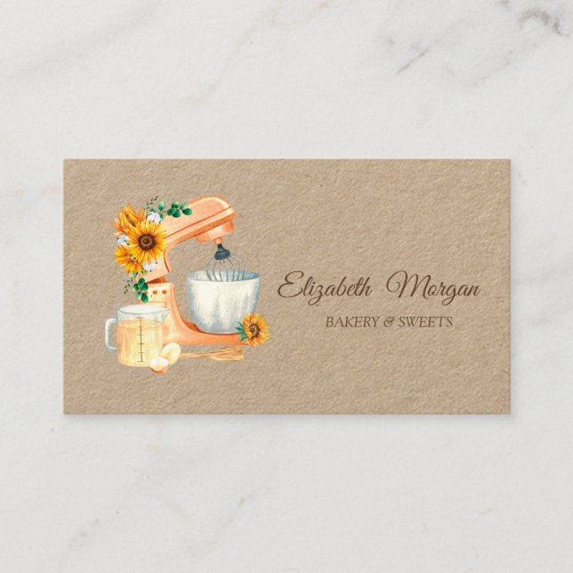 Bakery Mixer Sunflowers Kraft  Business Card (Front)
