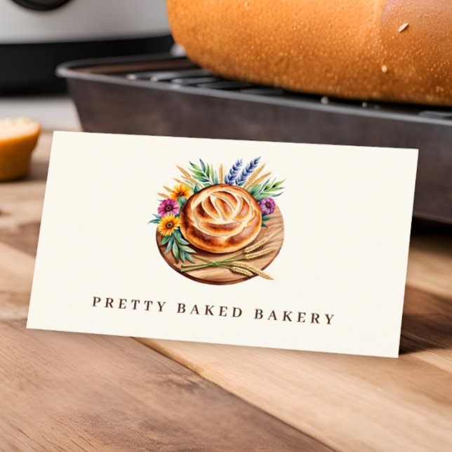 Bakery Modern Watercolor Bread  Business Card (Creator Uploaded)
