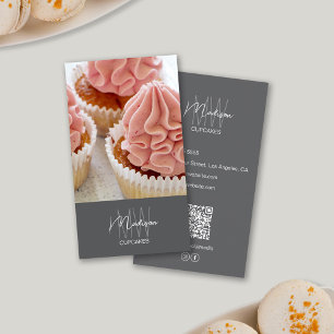 Bakery Monogram Logo Cupcake Photo QR Gray Business Card