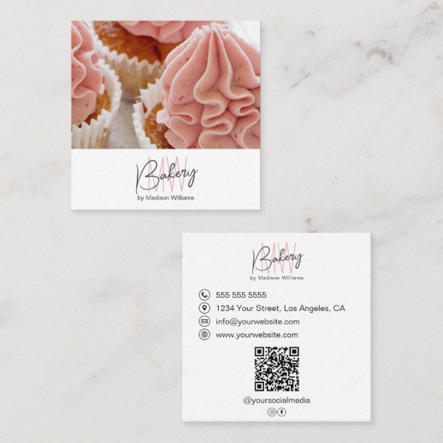 Bakery Monogram Logo Photo QR Busines Square Business Card (Front/Back)