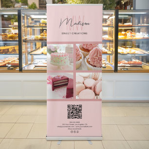 Bakery Monogram Logo Photo QR Business Pink Retractable Banner
