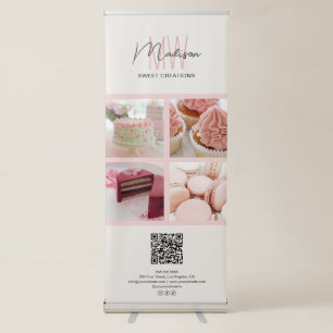 Bakery Monogram Logo Photo QR Neutral Beige Retractable Banner
