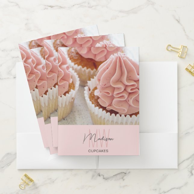 Bakery Monogram Logo Photo QR Pink Pocket Folder (In Situ)