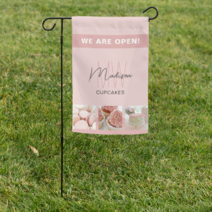 Bakery Monogram Logo Pink We Are Open Sign Flag