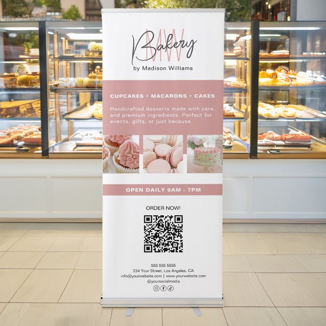 Bakery Monogram Logo Pink White Business Retractable Banner (Bakery Monogram Logo Pink White Business Retractable Banner)