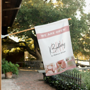 Bakery Monogram Logo We Are Open Sign Flag