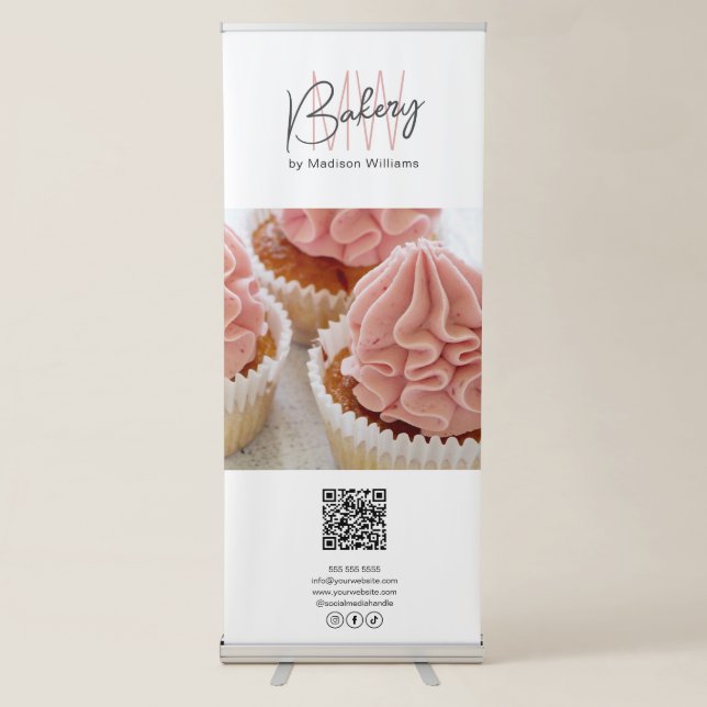 Bakery Monogram Photo QR Code Promotional Retractable Banner (Front)