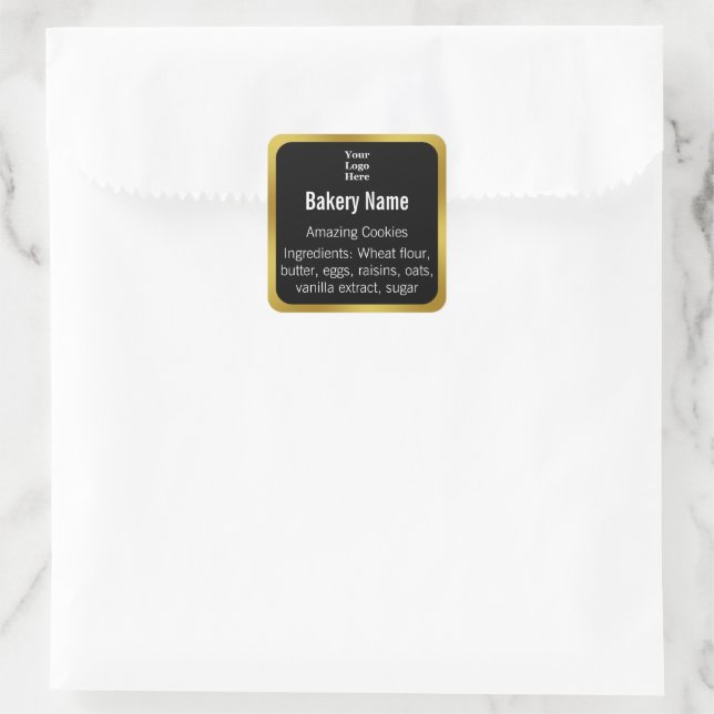 Bakery Name Black & Gold Ingredient Product Label (Bag)