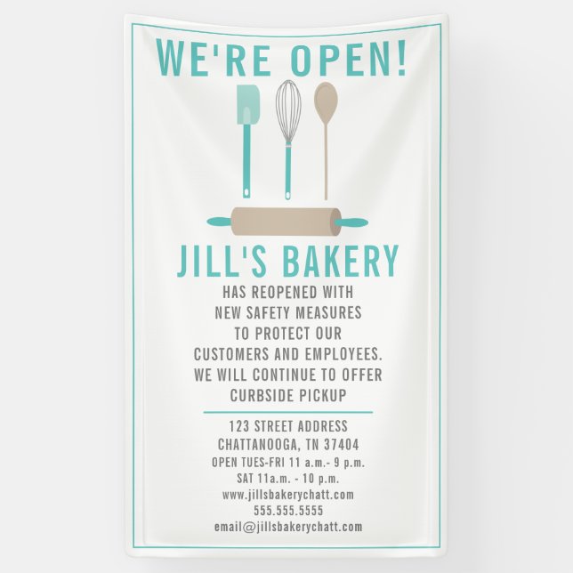 Bakery Open Teal Kitchen Food Business Restaurant Banner (Vertical)