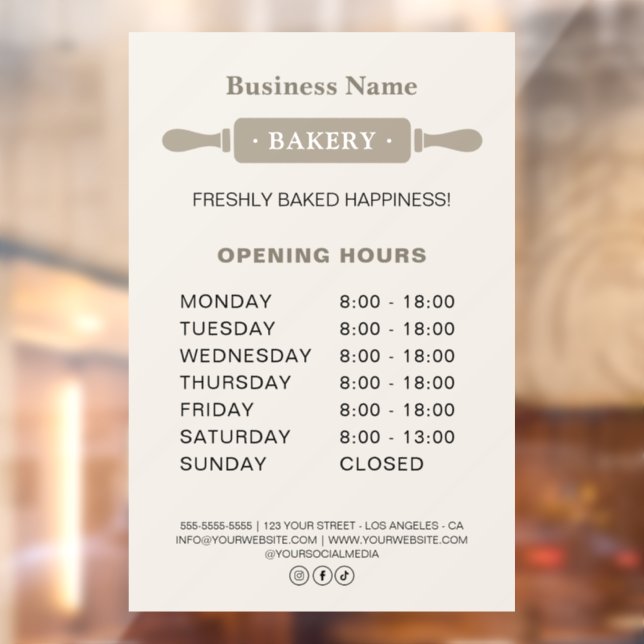 Bakery Opening Hours Rolling Pin Window Cling (Sheet 2)
