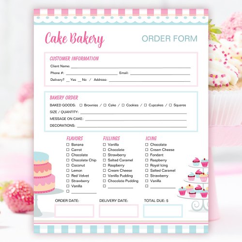 Bakery Order Form for Cakes and Cupcakes Notepad