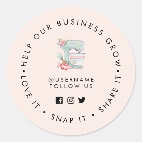 Bakery Pale Pink Social media follow  Classic Round Sticker