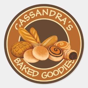 Bakery Pastries Your Name Bread Baker’s Logo Classic Round Sticker by BCMonogramMe at Zazzle