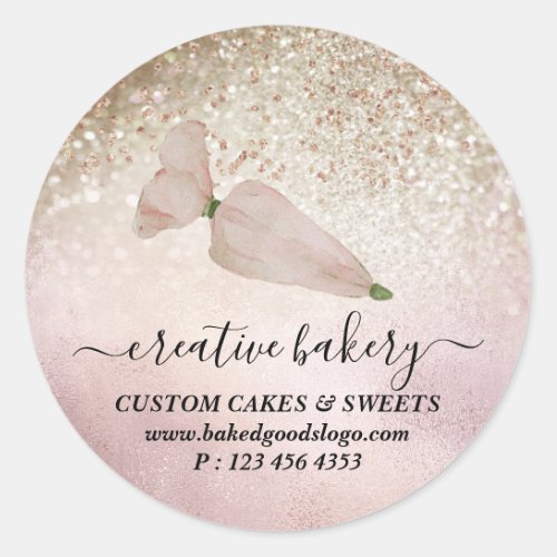 Bakery Pastry Cake Decor Wood glitter gold Classic Round Sticker