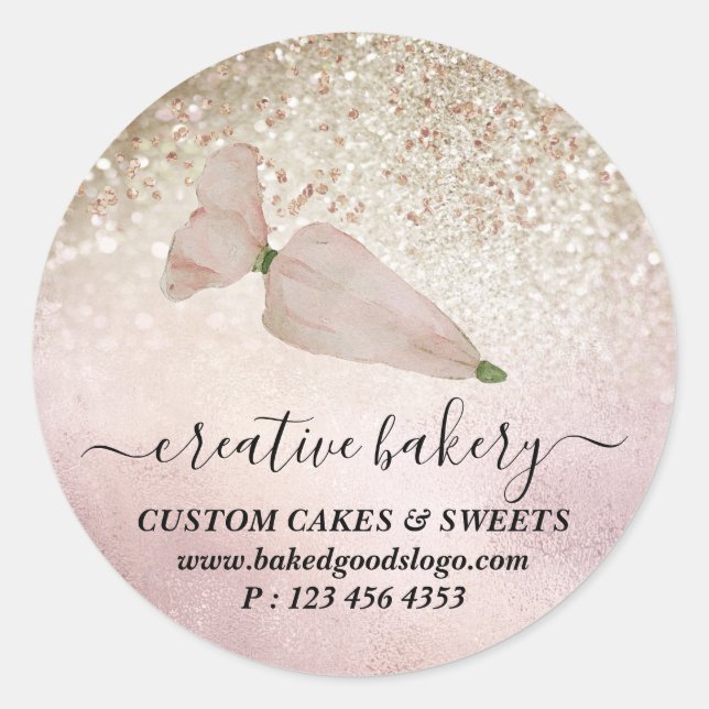 Bakery Pastry Cake Decor Wood glitter gold Classic Round Sticker (Front)
