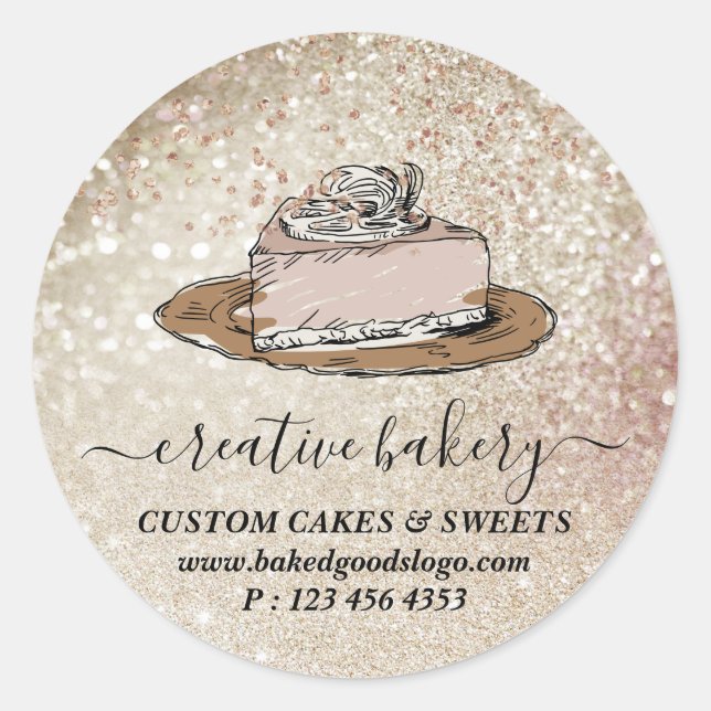 Bakery Pastry Cake slice on plate Decorations Classic Round Sticker (Front)