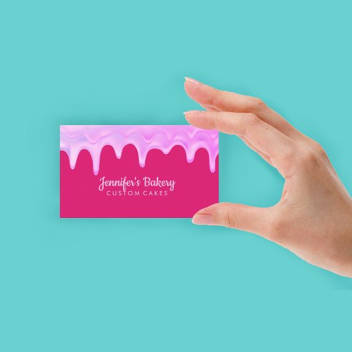 Customizable Bakery Pastry Chef Abstract Pink Cream Dripping Business Card